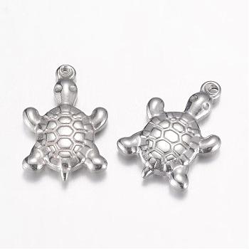201 Stainless Steel Pendants, Tortoise, Stainless Steel Color, 19.5x13x3.5mm, Hole: 1mm