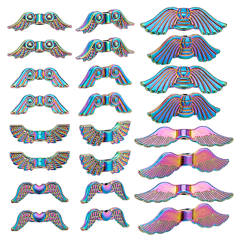 Elite 36Pcs 6 Style Alloy Bead, Wing, Rainbow Color, 6.5~10x21~36x3~4.5mm, Hole: 1.2~2mm, 6pcs/style