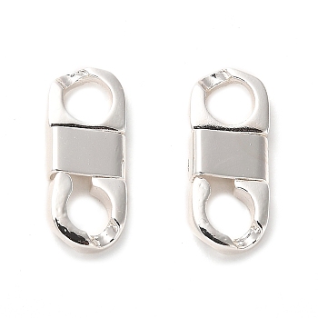 Rack Plating Brass Fold Over Clasps, 8 Shaped, 925 Sterling Silver Plated, 16x7x3mm, Hole: 4mm