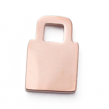 Vacuum Plating 304 Stainless Steel Charms, Manual Polishing, Lock, Rose Gold, 8x5x1mm, Hole: 2x2mm