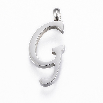 304 Stainless Steel Pendants, Initial Letter, Letter.G, Stainless Steel Color, 18x8x2mm, Hole: 2mm