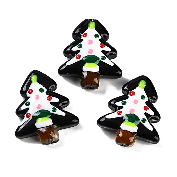 Christmas Theme Handmade Lampwork Beads, Christmas Trees, Black, 25~26.5x18.5~22.5x6.5~7.5mm, Hole: 1.6~1.8mm