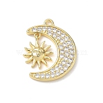 Brass Micro Pave Clear Cubic Zirconia Pendants, Moon with Sun Charms, Lead Free & Cadmium Free, Rack Plating, Long-Lasting Plated, Real 18K Gold Plated, 21.5x15.5x2.5mm, Hole: 1.6mm(CU-CBAA9EB-06G)