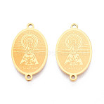 Religion 201 Stainless Steel Oval with Virgin Links Connector Charms, Laser Cut, Real 18K Gold Plated, 21.5x12.5x1mm, Hole: 1.3mm(STAS-T073-53A-G)