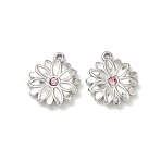 304 Stainless Steel Rhinestone Pendants, Flower Charms, Stainless Steel Color, 16x15x2.5mm, Hole: 1.3mm(STAS-L308-07P)