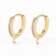 Brass Micro Pave Clear Cubic Zirconia Hoop Earring Findings, with Horizontal Loop, Real 18K Gold Plated, 16x14x2mm, Hole: 1.2mm, Pin: 1mm(ZIRC-S068-009A-NF)