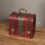 Wood Jewelry Box, with Front Clasp, for Arts Hobbies and Home Storage, Rectangle, Dark Red, 10x15x13cm(PW-WG11505-01)