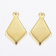 304 Stainless Steel Charms,  Rhombus, Real 24K Gold Plated, 13.5x8.5x1mm, Hole: 1mm(X-STAS-P142-10G)