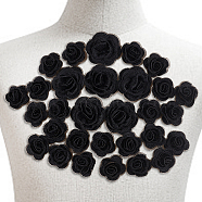 Nbeads 3D Rose Flower Polyester Computerized Embroidered Ornament Accessories, for Costume, Hat, Bag, Black, 42x10mm and 28x11mm, 30pcs/box(DIY-NB0008-21C)