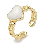 Rack Plating Brass Cuff Finger Rings for Women, with Enamel, Cadmium Free & Lead Free, Long-Lasting Plated, Real 18K Gold Plated, Heart, 10mm, Inner Diameter: adjustable(RJEW-C114-10A-G)