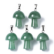 Natural Green Aventurine Pendants, with Stainless Steel Snap On Bails, Mushroom Shaped, 24~25x16mm, Hole: 5x3mm(X-G-N0325-10G)