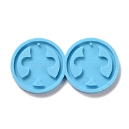 DIY Flat Round with Gingerman Pendant Silicone Molds, Resin Casting Molds, For UV Resin, Epoxy Resin Jewelry Making, Christmas Theme, Deep Sky Blue, 42x82x5mm, Hole: 1.5mm, Inner Diameter: 37mm(DIY-D060-37)