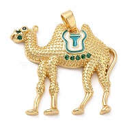 Rack Plating Brass Micro Pave Cubic Zirconia Pendants, Real 18K Gold Plated, with Enamel Long-Lasting Plated, Cadmium Free & Lead Free, Camel, Green, 29~30x33x5mm, Hole: 3.5x5.5mm(KK-I706-20A-G)