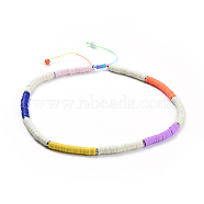 Handmade Polymer Clay Heishi Beads Braided Necklaces, with Cat Eye Beads, Brass Bead Spacers and Nylon Thread, White, 16.9 inch~22.4 inch(43~57cm)(NJEW-JN02423-01)