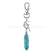 Pointed Synthetic Turquoise Pendant Decorations, with Alloy Pendants and Swivel Lobster Claw Clasps, Fairy and Bullet, 87mm(HJEW-JM01688-03)