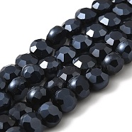 Electroplate Glass Beads Strands, Pearl Luster Plated, Faceted, Flat Round, Black, 6x4mm, Hole: 1mm(EGLA-D019-35)