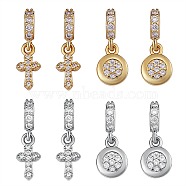 8Pcs 4 Styles Brass Micro Pave Clear Cubic Zirconia European Dangle Charms, Large Hole Pendants, Long-Lasting Plated, Cross & Flat Round, Real Gold Plated & Real Platinum Plated, 18~20mm, Pendant: 10~12x6~7.5x2mm, Hole: 5x3mm, 2pcs/style(ZIRC-SZ0004-30)