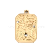 Ion Plating(IP) 304 Stainless Steel Pendants, with Rhinestone, Rectangle, Golden, 16x10x2mm, Hole: 1.2mm(STAS-C108-10G)