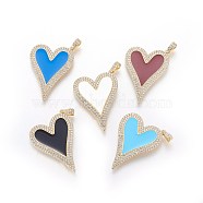 Brass Pendants, with Cubic Zirconia and Enamel, Heart, Golden, Mixed Color, 41x30.5x2mm, Hole: 3x5mm(KK-E769-02-G)