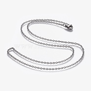 304 Stainless Steel Cable Chain Necklaces, with 304 Stainless Steel Beads and Clasps, Stainless Steel Color, 19.7 inch(50cm), 2mm(NJEW-F248-24A-P)