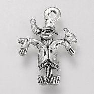 Tibetan Style Alloy Pendants, Garden Theme Charms, Cadmium Free & Lead Free, Scarecrow, Antique Silver, 23x16.5x2mm, Hole: 2mm, about 870pcs/1000g(TIBE-S310-004AS-LF)