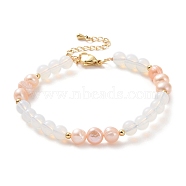 Beaded Bracelets, with Natural Pearl Beads, Opalite Beads and Golden Plated Brass Chain Extender and Spacer Beads, 7-1/8 inch(18.1cm)(BJEW-JB04734-03)