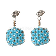 TOHO Japanese Seed Beads Dangle Stud Earrings, with Brass Ear Nuts, Sky Blue, 28mm, Pin: 0.8mm(EJEW-JE04762-02)