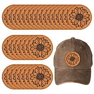 Imitation Leather Clothing Label Tags, Round with Sunflower, Sandy Brown, 75x1.2mm, 25pcs/set(AJEW-WH0509-004)