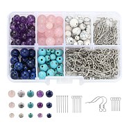 DIY Jewelry Set Making, Earrings with Natural Amethyst & Rose Quartz & Lapis Lazuli Beads, Synthetic Howlite & Gemstone Beads, 304 Stainless Steel Eye Pin & Flat Head Pins & Earring Hooks, Mixed Color, 390Pcs/Box(DIY-FS0001-03)