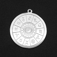 201 Stainless Steel Pendants, Laser Cut, Flat Round with Constellation, Stainless Steel Color, 27.5x25x1mm, Hole: 1.4mm(STAS-S105-LA125)