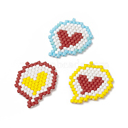 3Pcs 3 Color Handmade MIYUKI Japanese Seed Loom Pattern Seed Beads, Heart Pattern Pendants, Mixed Color, 20x19x1.8mm, Hole: 0.7mm, 1Pc/color(PALLOY-MZ00072)