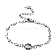 201 Stainless Steel Link Bracelet Settings Fit for Cabochons, with 304 Stainless Steel Tray, Bracelet Making with Link Chains, Heart, 6-3/4 inch(17.2cm)(MAK-K023-01D-P)