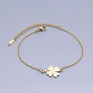 201 Stainless Steel Link Bracelets, with Lobster Claw Clasps, Clover, Golden, 6-7/8 inch(17.3~17.5cm)(BJEW-T011-JN510-2)