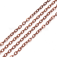 Brass Cable Chains, Soldered, with Spool, Flat Oval, Red Copper, 2.2x1.9x0.3mm, Fit for 0.6x4mm Jump Rings, about 32.8 Feet(10m)/roll(CHC-T008-06A-R)