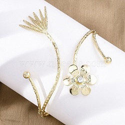 Flower Alloy Arm Cuff Bangles for Girl Women, with Rhinestone, Golden, Inner Diameter: 3-1/4 inch(8.2cm).(AJEW-A063-01G-G)