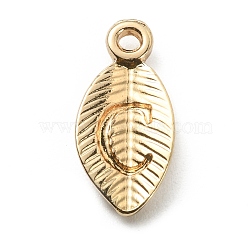 Alloy Pendants, Leaf with Letter Charm, Light Gold, Letter.C, 15.5x7.5x2.5mm, Hole: 1.5mm(FIND-TAC0011-69C-KCG)