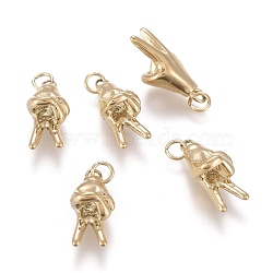 Ion Plating(IP) 304 Stainless Steel ASL Charms, Peace Hand Charms, with Jump Rings, Gesture Victory, Golden, 12.5x5.5x5mm, Hole: 1.6mm(STAS-I164-023G)