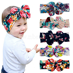 Elastic Baby Headbands for Girls, Hair Accessories, with Cotton Bowknot, Mixed Color, 14.96 inch(380mm)x60mm, bowknot: 11~12x7~8cm(OHAR-Q074-M)
