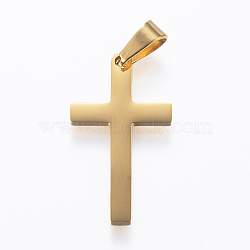 304 Stainless Steel Pendants, Cross, Golden, 28x15.5x1.9mm, Hole: 8x5mm(STAS-H389-13G)