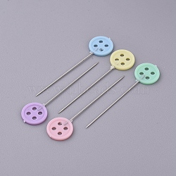 Iron Head Pins, Straight Pins, Dressmaker Pins, Sewing Pin for DIY Sewing Crafts, with Plastic, Flat Round, Mixed Color, 46mm, Pin: 0.6mm, about 50pcs/box(NEED-WH0001-10C)