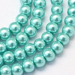 Baking Painted Pearlized Glass Pearl Round Bead Strands, Turquoise, 6~7mm, Hole: 1mm, about 145pcs/strand, 31.4 inch(X-HY-Q003-6mm-65)