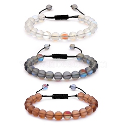 3Pcs Round Synthetic Moonstone Braided Bead Bracelets, Gemstone Jewelry for Women, Gray, Inner Diameter: 1-7/8~3-1/4 inch(4.8~8.3cm)(BJEW-SW00061-01)