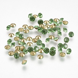 Grade A Glass Pointed Back Chaton Rhinestones, Back Plated, Diamond, Peridot, 4.0~4.2mm, about 144pcs/gross(RGLA-PP32-17A)