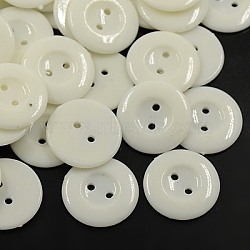 Acrylic Sewing Buttons for Costume Design, Plastic Shirt Buttons, 2-Hole, Dyed, Flat Round, White, 18x2.5mm, Hole: 2mm(BUTT-E087-D-01)