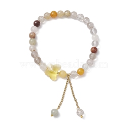 6mm Round Natural Rutilated Quartz Beaded Stretch Bracelets, Butterfly Glass Bracelets for Women, Inner Diameter: 2-1/2 inch(6.5cm)(BJEW-JB10352)