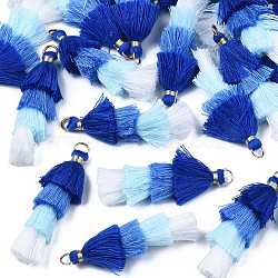 Polycotton(Polyester Cotton) Layered Tassel Big Pendant Decorations, with Iron Findings, Golden, Dark Blue, 48~55x12~15mm, Hole: 2.5x4.5mm(FIND-T052-16-08)