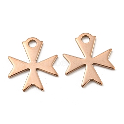 Ion Plating(IP) 304 Stainless Steel Charms, Cross, Rose Gold, 14.4x13x1mm, Hole: 2mm.(STAS-C043-49RG)