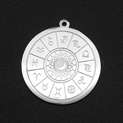 201 Stainless Steel Pendants, Laser Cut, Flat Round with Constellation, Stainless Steel Color, 27.5x25x1mm, Hole: 1.4mm(STAS-S105-LA125)