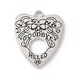 Tibetan Style Alloy Pendants, Antique Silver, Heart with Word Hello & Goodbye, Word, 27.5x22.5x1.4mm, Hole: 2.4mm(FIND-A021-01D-AS)