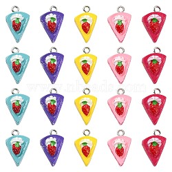 50Pcs 5 Colors Opaque Resin Pendants, Cake Charm with Strawberry, with Platinum Plated Iron Loops, Imitation Food, Mixed Color, 19.5x13.5x13mm, Hole: 2mm, 10pcs/color(RESI-CJ0003-24)